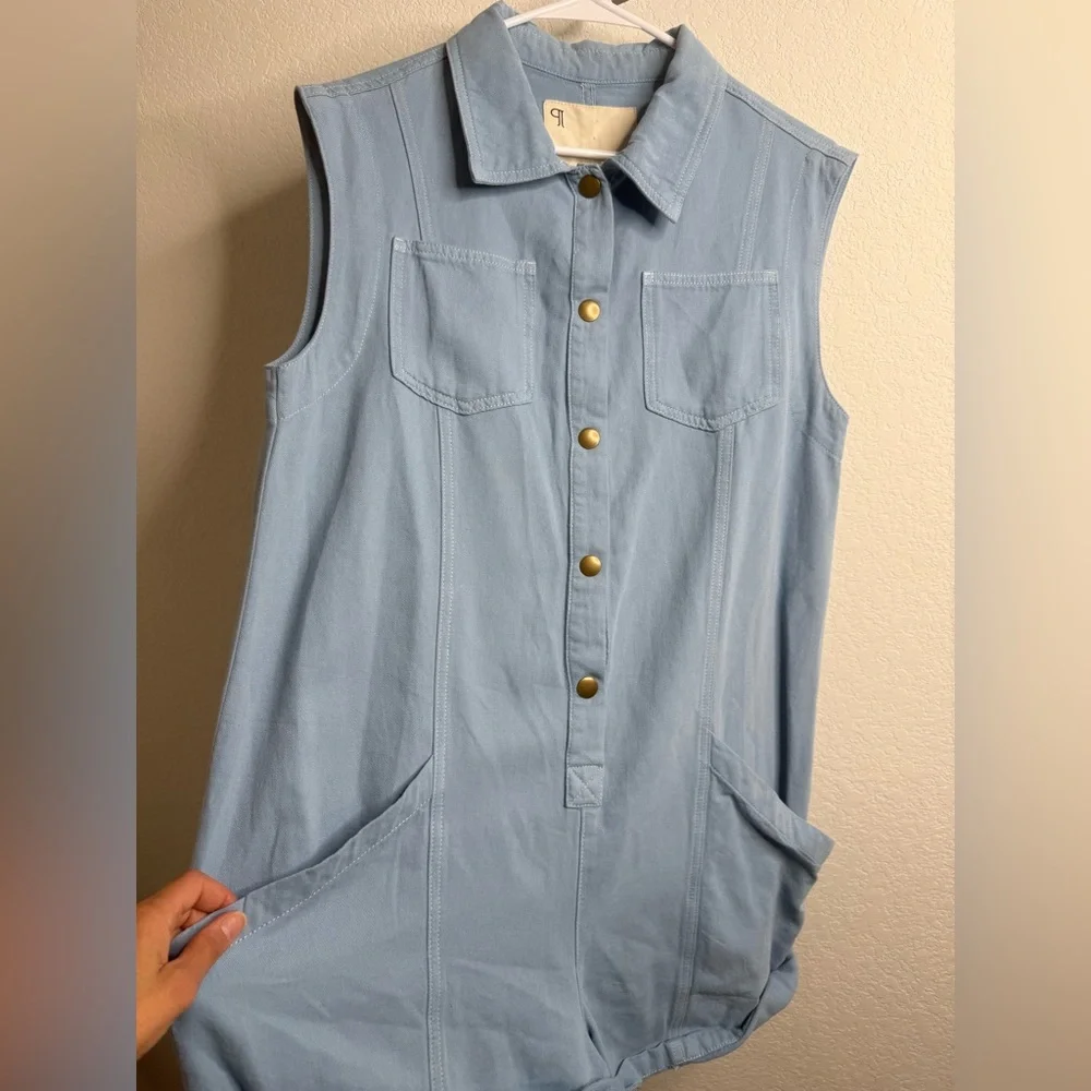 Anthropologie Pilcro Sleeveless Collared Romper Blue Sz Small - Picture 6 of 15
